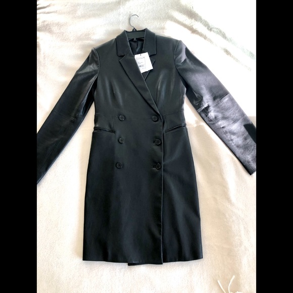NWT Theory: Double-Breasted Bristol Leather Blazer Dress - Picture 12 of 15